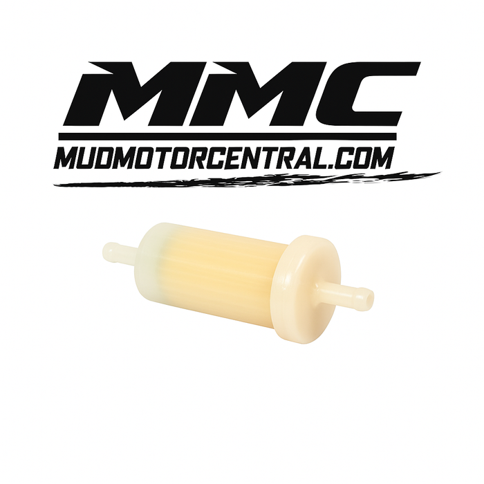 OEM inline fuel filter for 5/16 fuel line, marine and mud motor applications, fits GatorTail, Go Devil, Pro-Drive, and Mud Buddy engines